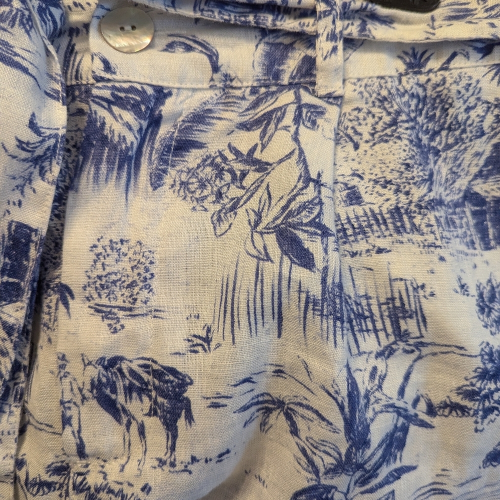 M Joie Blue & White Toile Womens 100% Linen Wide Leg Pants - Picture 6 of 8